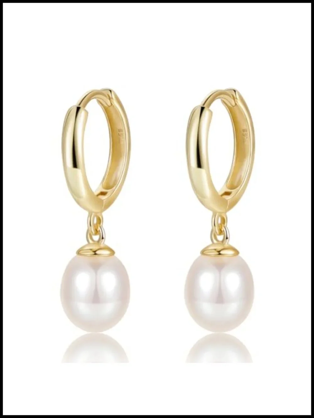Pearl Huggie Hoop Drop Earrings 14K Gold Plated 925 Sterling Silver